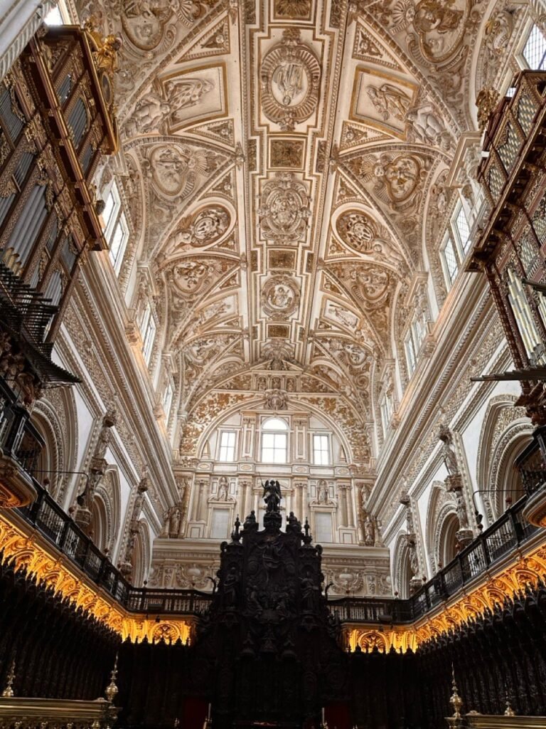 Carved vaulted ceiling and choir stalls of the Mezquita-Cathedral