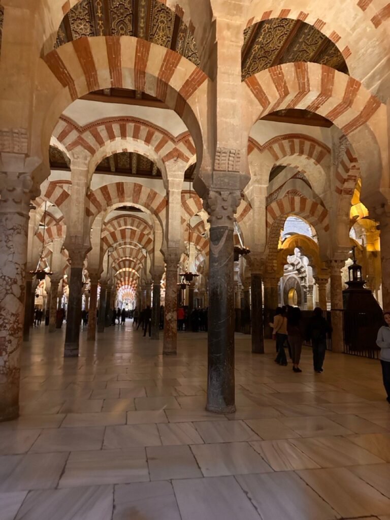The forest of columns and striped arches inside the Mezquita